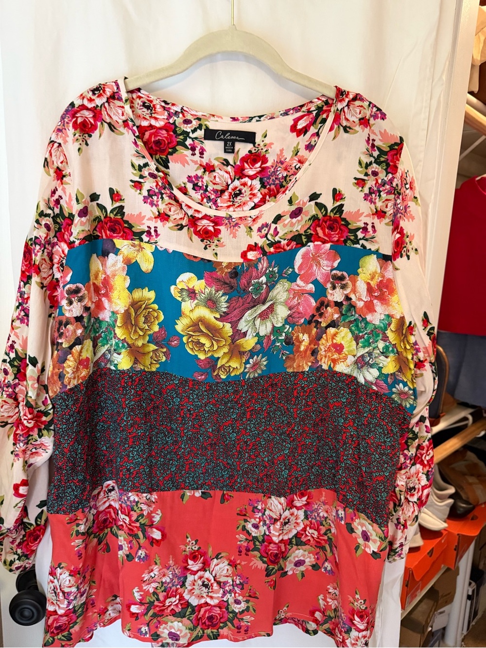 Calessa Pink Multi-Panel Floral Blouse